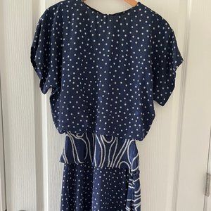 Women's 1980's Navy Polka Dot Dress